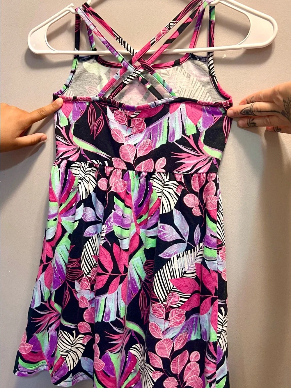 Girls' Tropical Print One-Piece Dress